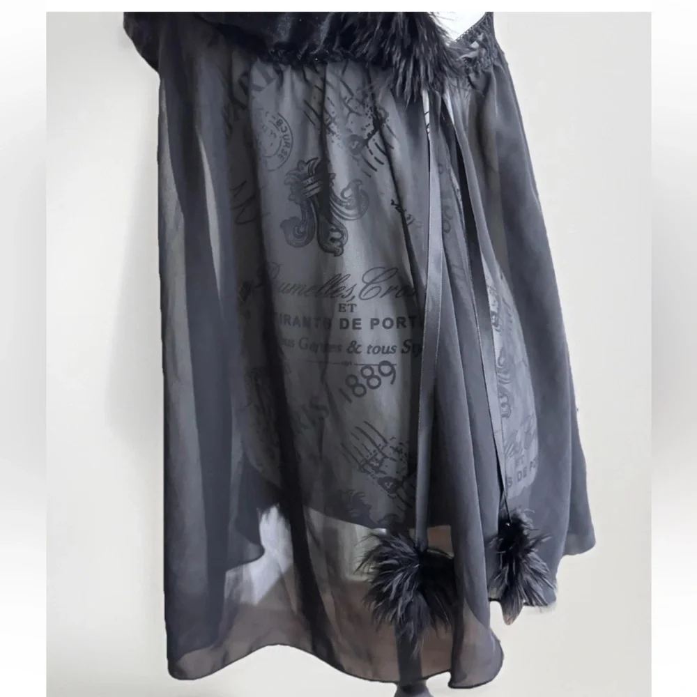Vintage Y2K Black Whimsigoth Whimsey Goth Faux Fur Lingerie Slip Top Large